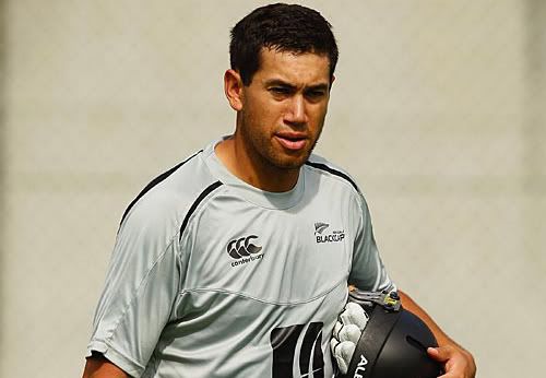 Ross Taylor walks in to bat at the nets