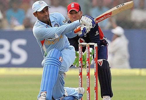 Virender Sehwag sweeps en route to his fifty