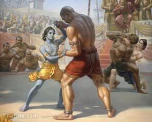 Krishna fights with Kamsa's wrestlers