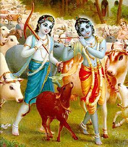 Balarama and Krishna with cows