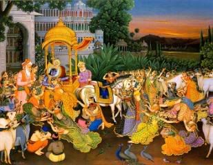 Akrura takes Krishna and Balaram from Vridavana