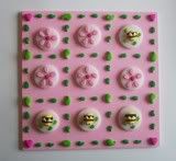 Auction:  "Letter to Bee" Pink flower and happy bees Tic-Tac-Toe game