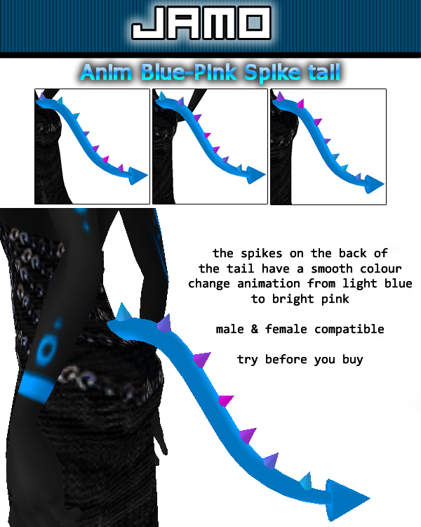 Animated blue tail with spikes that change colour from blue to pink