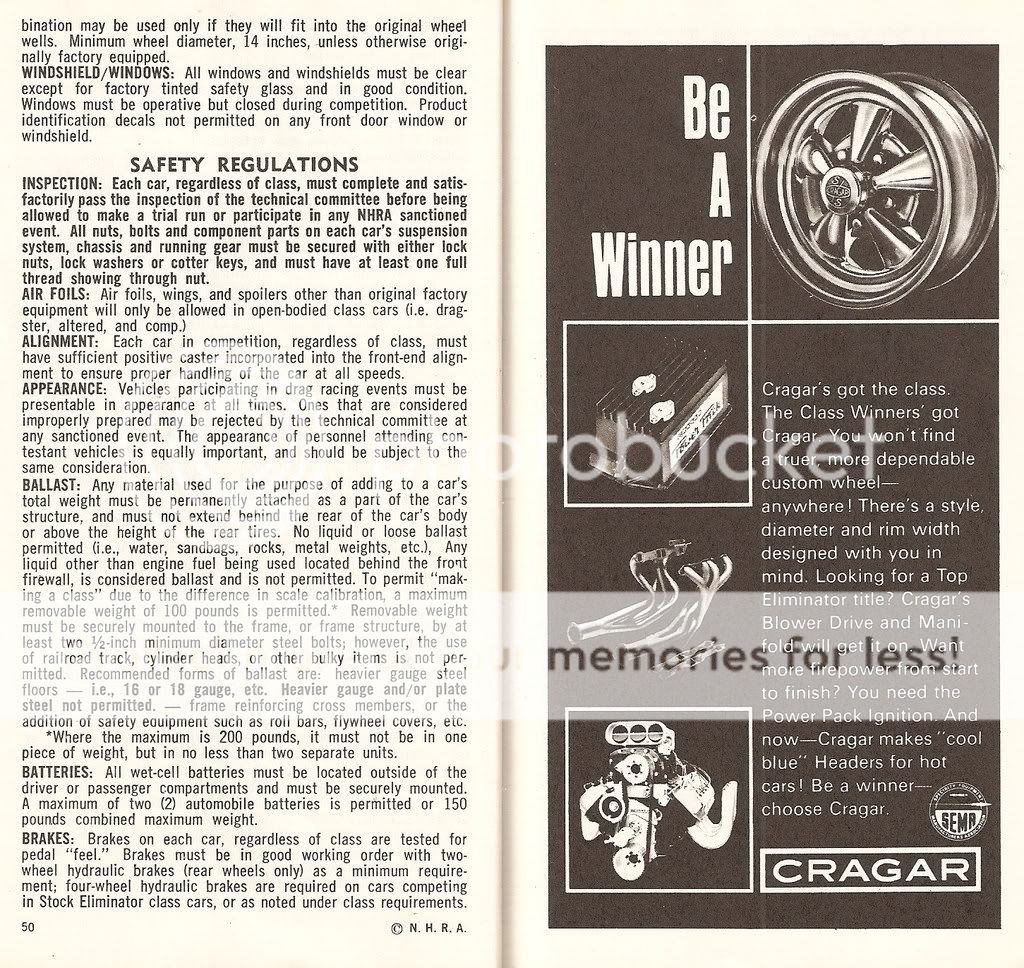 NHRA Rules 1970 | Quartermilers