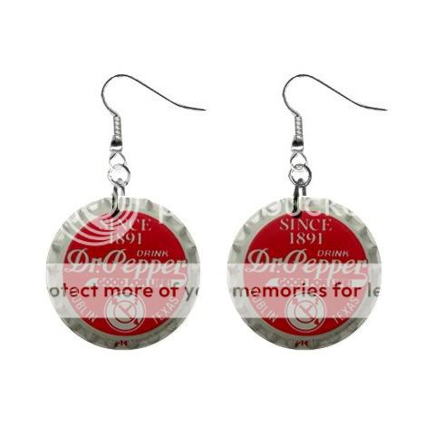 New* RED DR PEPPER BOTTLE CAP DESIGN Button Earring 1  