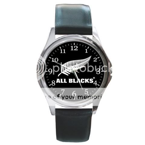 NEW* HOT RUGBY ALL BLACK Round Metal Watch LeatherBand  